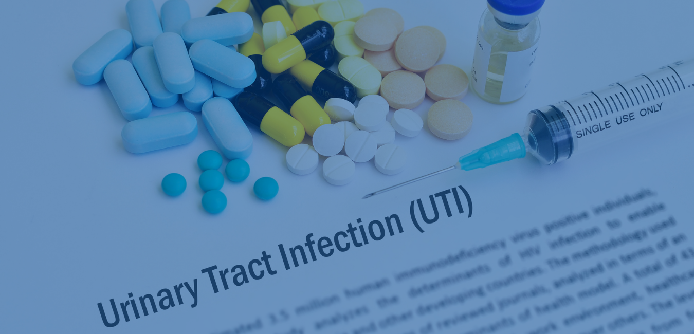 UTI fact sheet with pills and shot