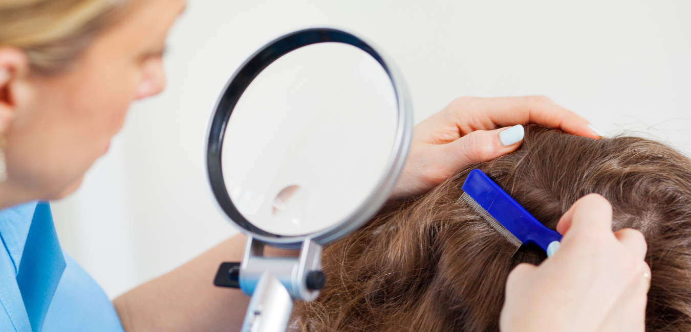 woman inspecting head lice